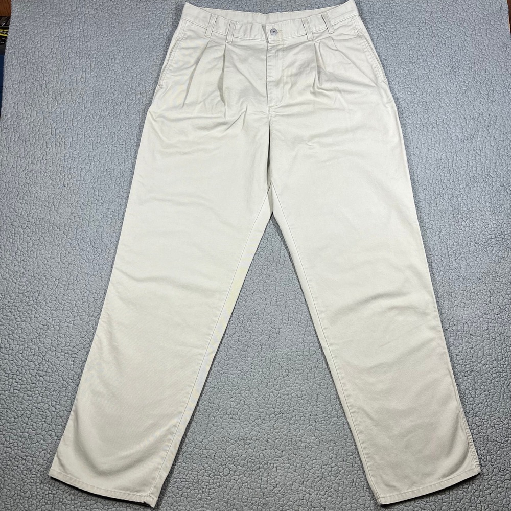 Calvin Klein Khakis Mens 34x32 Pleated Chino Pants Beige Cotton Made in USA